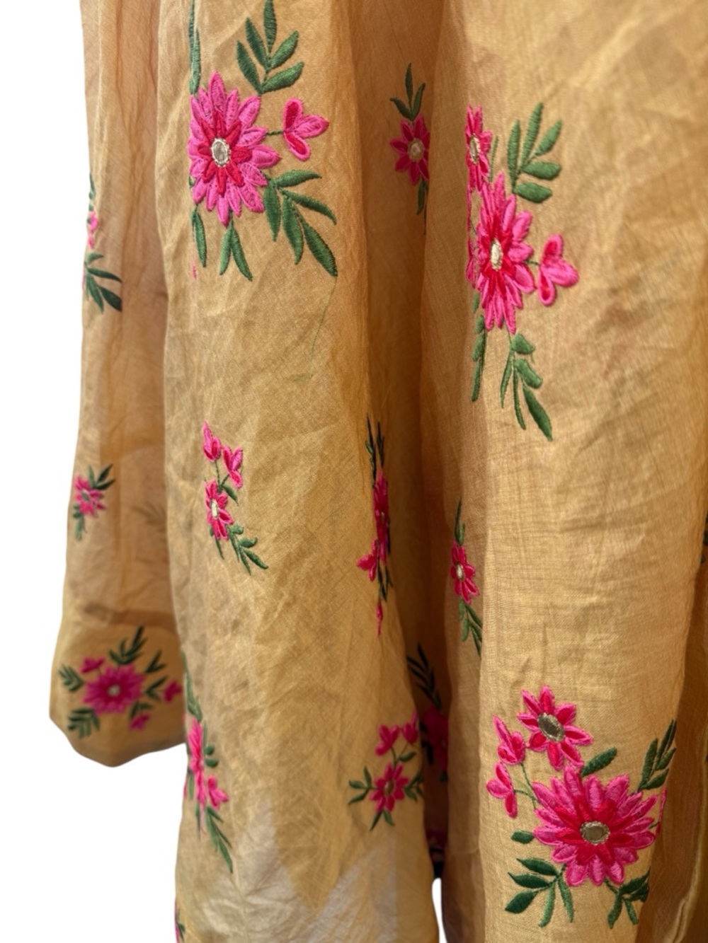 Vintage Gold Embroidered Floral Maxi Skirt Boho Cottagecore Organza Full XS/S - Picture 5 of 9
